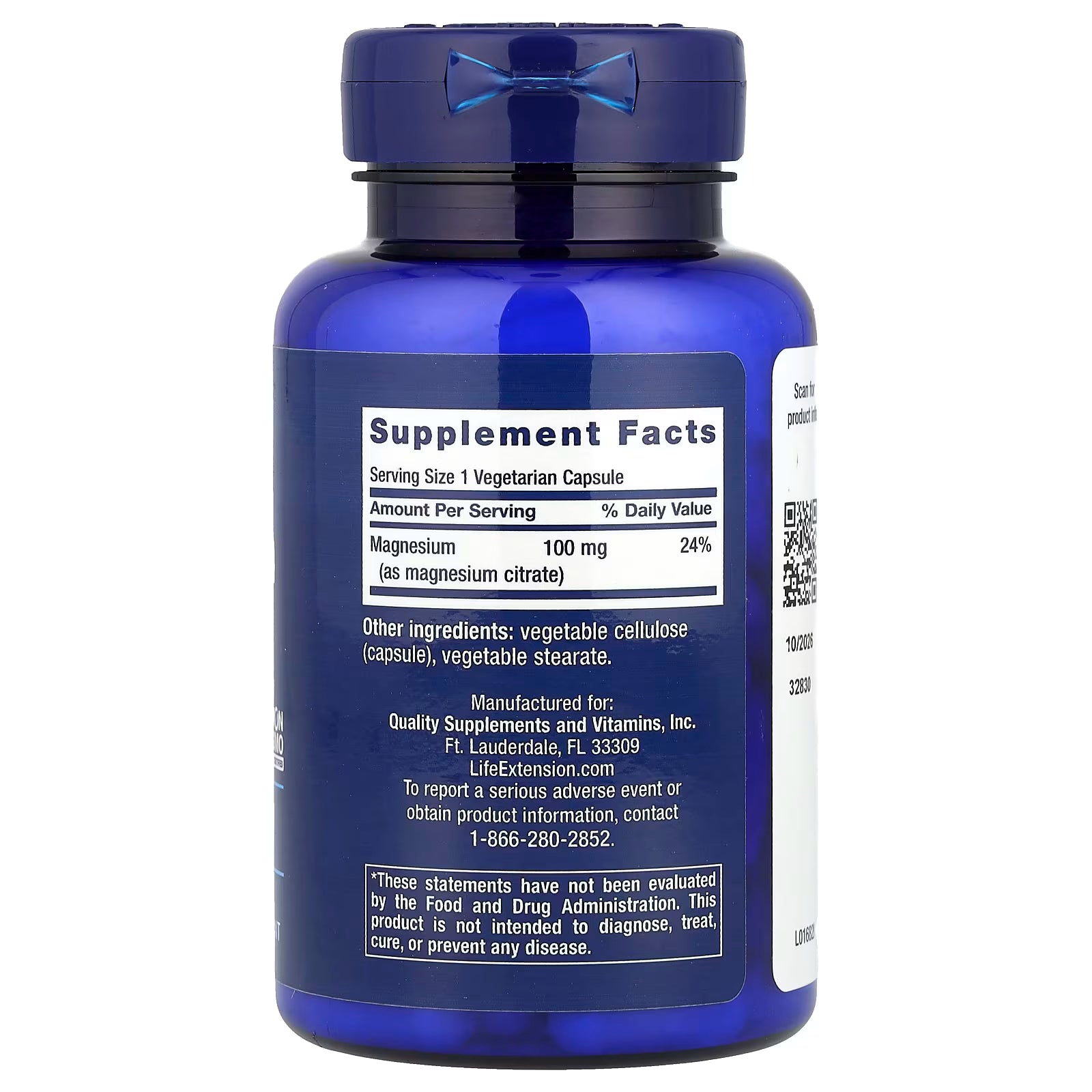 Life extension- Citrato de magnesio 100mg 100 cápsulas