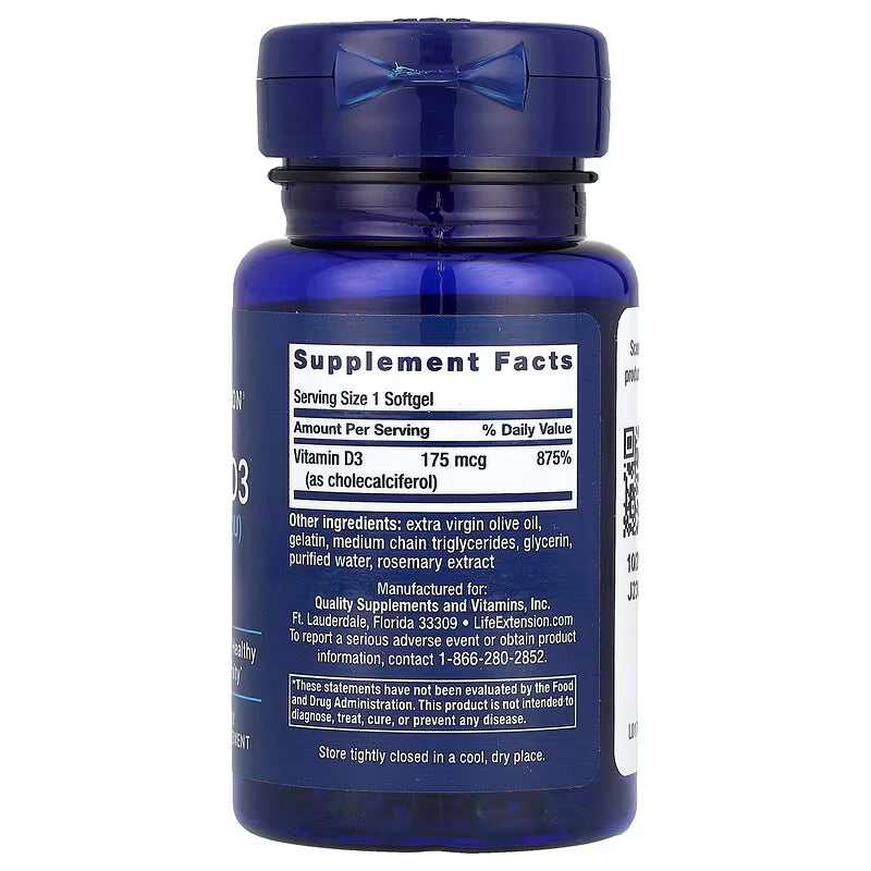 Life extension- Vitamina D3 175mcg (7000UI) 60 cápsulas