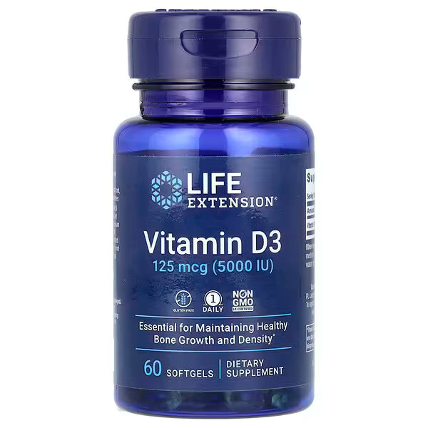 Life extension- Vitamina D3 125mcg 5000UI 60 cápsulas