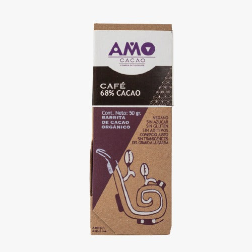 Amo cacao -Barra de cacao 68% con café