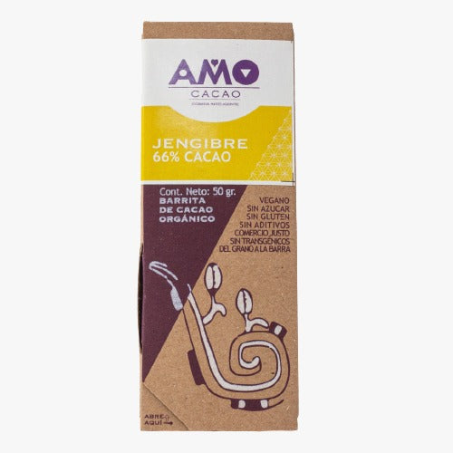 Amo cacao -Barra de cacao 68% con jengibre