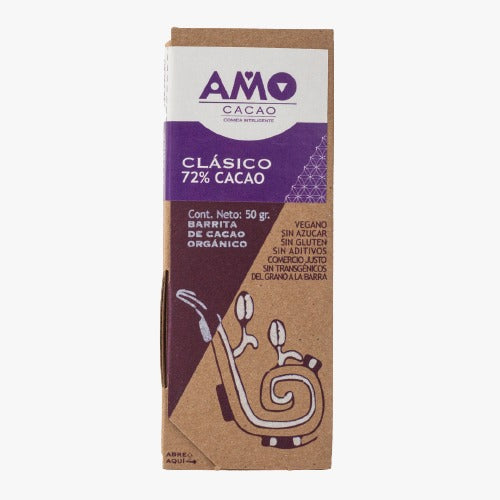 Amo cacao -Barra de cacao 72% Clásico