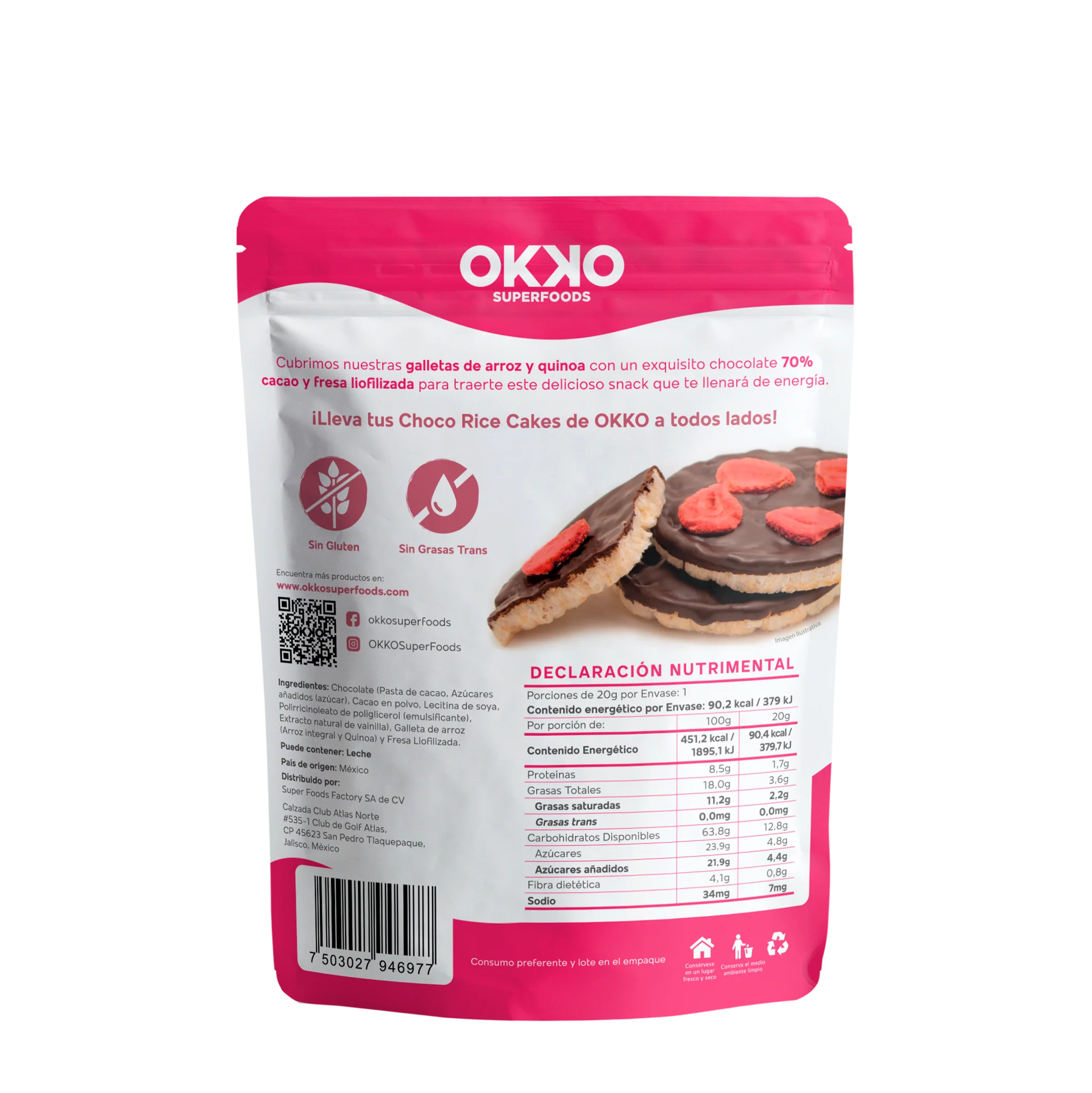 OKKO -Galletas choco rice cakes con fresa