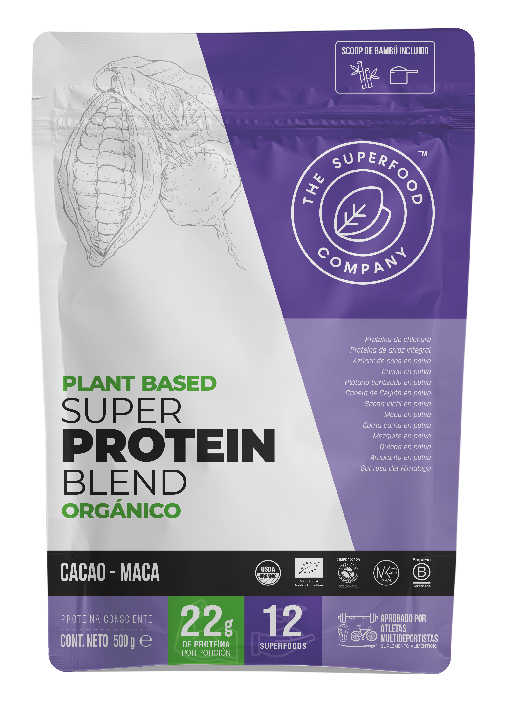The superfood Company Proteína vegetal sabor cacao maca -500grm