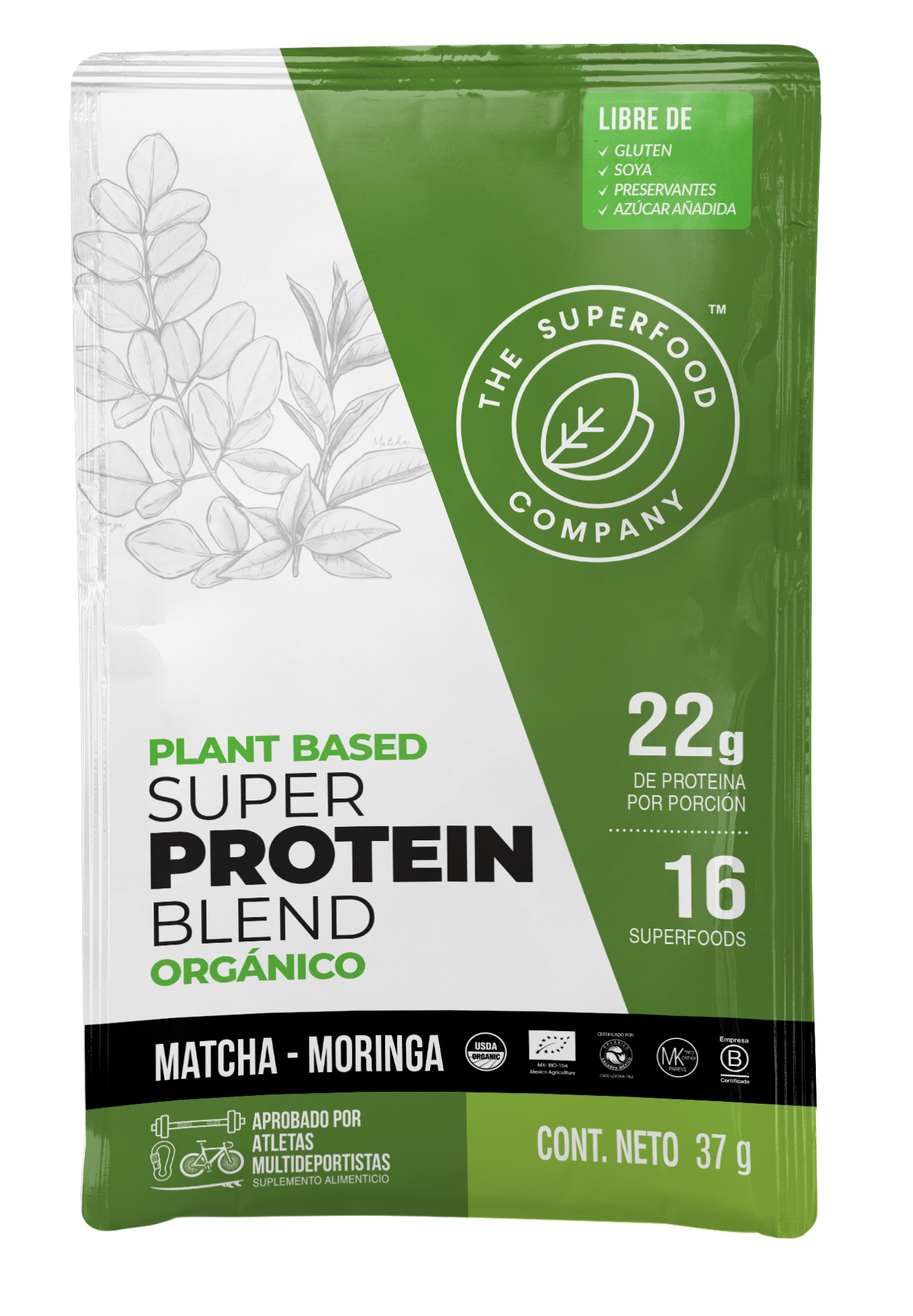 The superfood company - Proteína vegetal sabor matcha moringa -Sachet 37gr