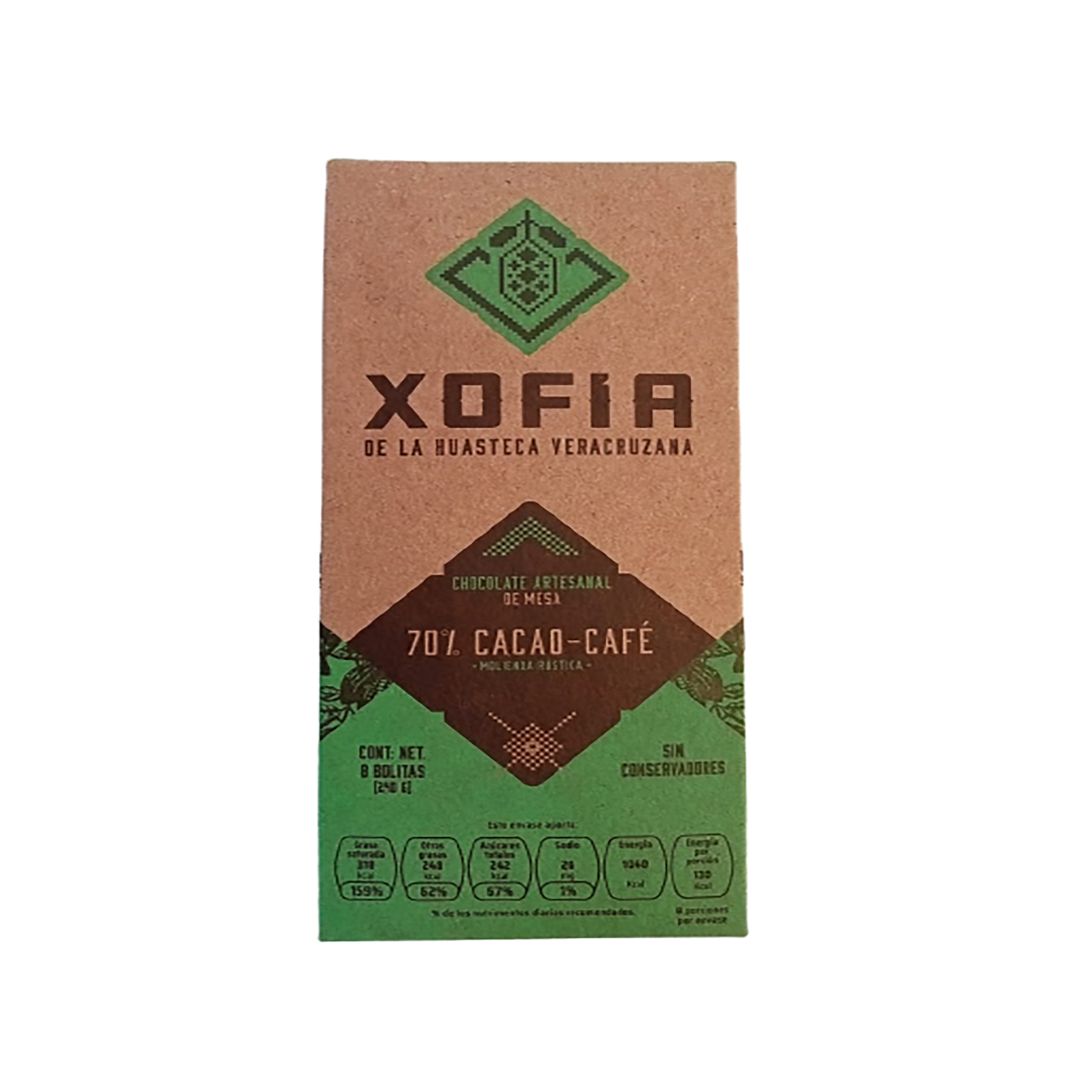Xofia -Chocolate de mesa 70% cacao-café 240 G